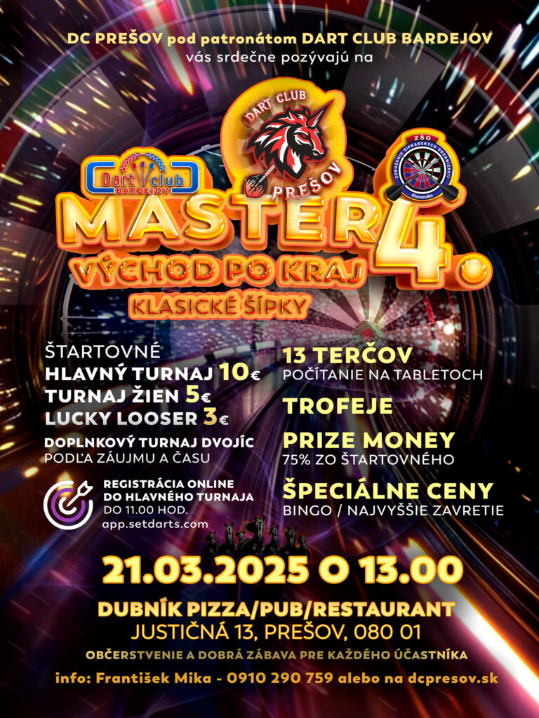 4. Master – steelové (klasické) šípky – Prešovský kraj