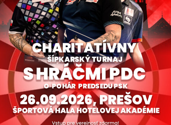 Charitatívny šípkarský turnaj s hráčmi PDC o pohár predsedu Prešovského samosprávneho kraja